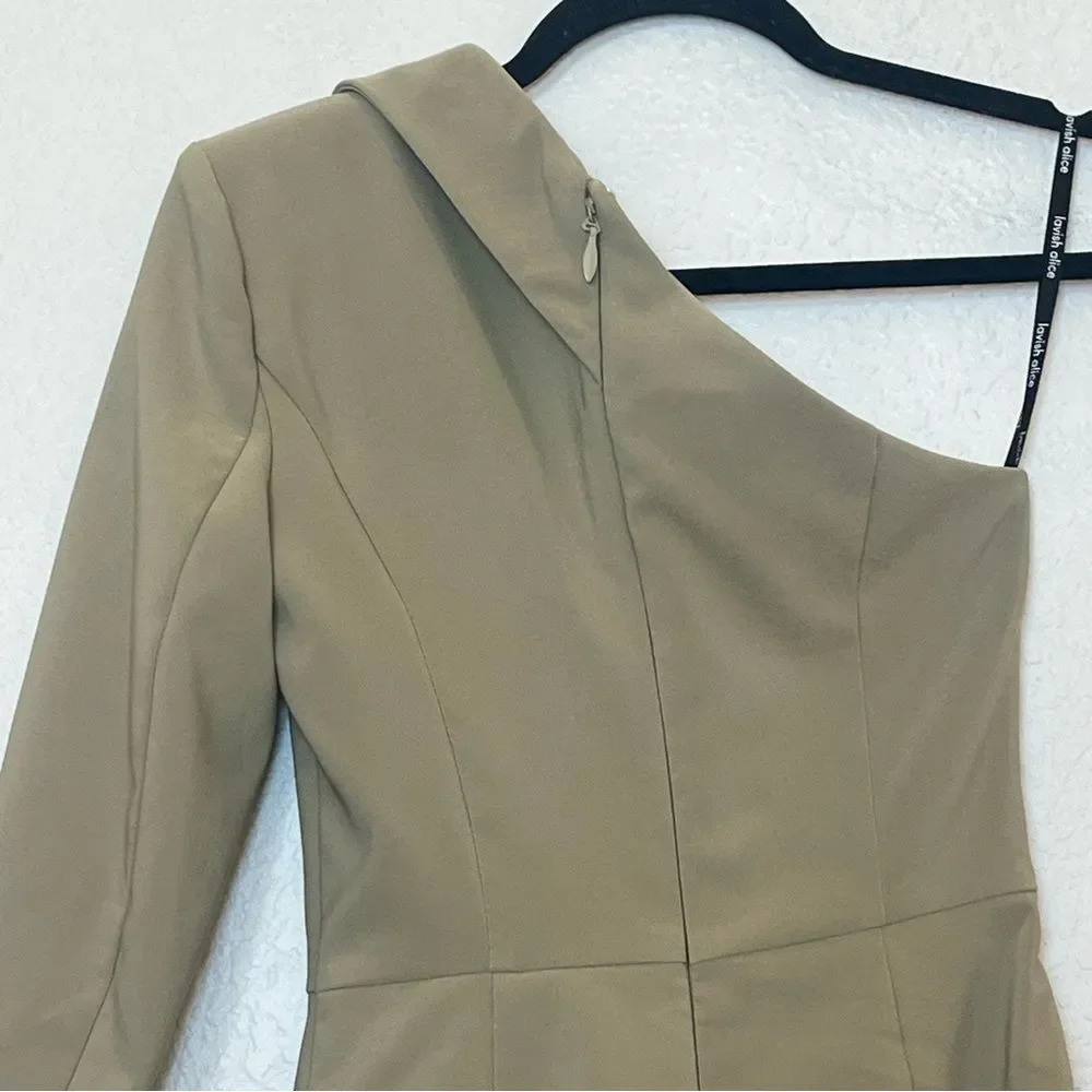 Lavish Alice One Shoulder Blazer Cocktail Mini Dress in Sage Green size 2 (US)